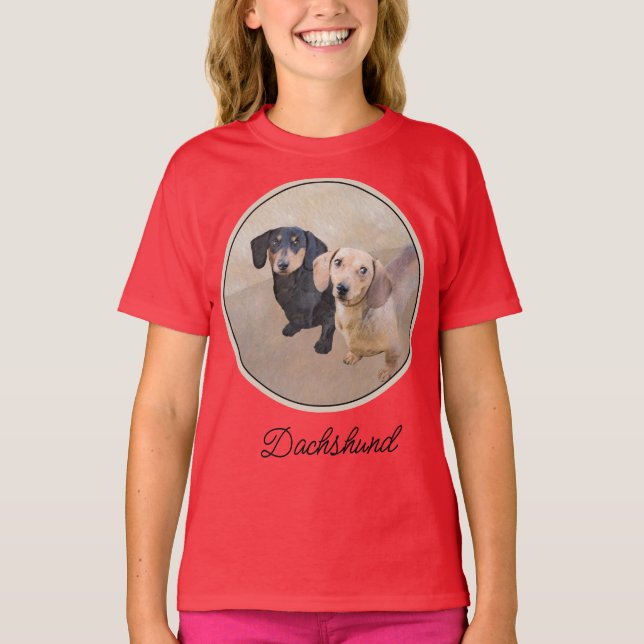 Dackel (glatt) Gemälde - Original Dog Art T-S T-Shirt (Vorderseite)