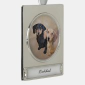 Dackel (glatt) Gemälde - Originale Hundekunst Banner-Ornament Silber (Rechts)