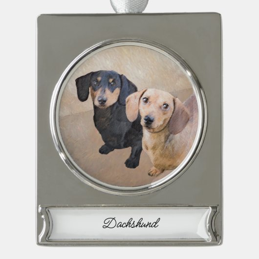 Dackel (glatt) Gemälde - Originale Hundekunst Banner-Ornament Silber (Vorderseite)