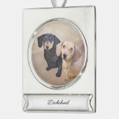 Dackel (glatt) Gemälde - Originale Hundekunst Banner-Ornament Silber (Links)