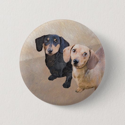 Dackel (glatt) Gemälde - Originale Hundekunst Button (Vorderseite)