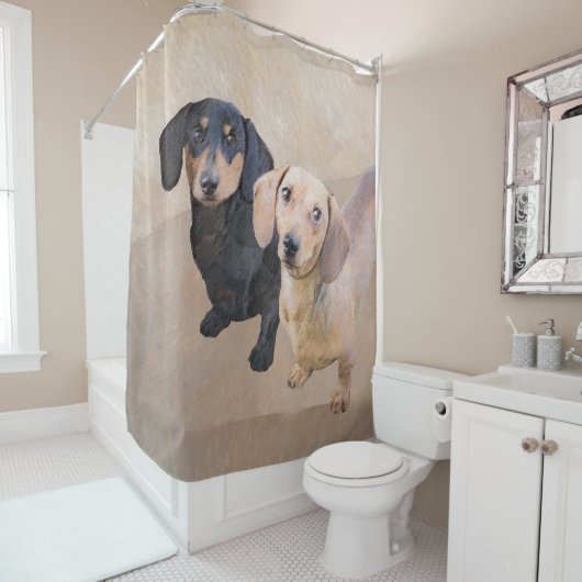 Dackel (glatt) Gemälde - Originale Hundekunst Duschvorhang (Beispiel)