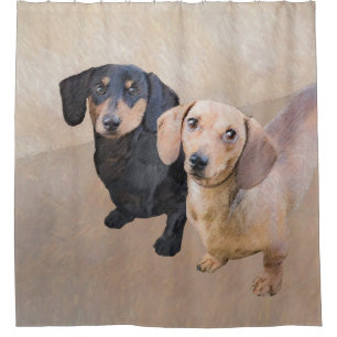 Dackel (glatt) Gemälde - Originale Hundekunst Duschvorhang