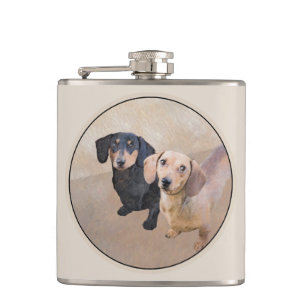Dackel (glatt) Gemälde - Originale Hundekunst Flachmann