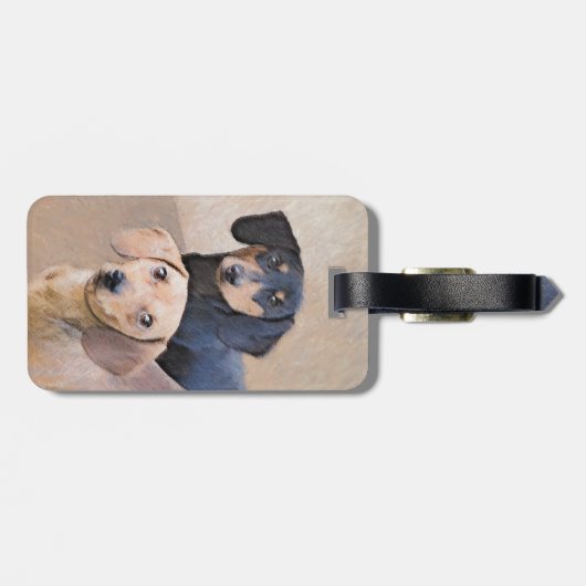Dackel (glatt) Gemälde - Originale Hundekunst Gepäckanhänger (Rückseite horizontal)
