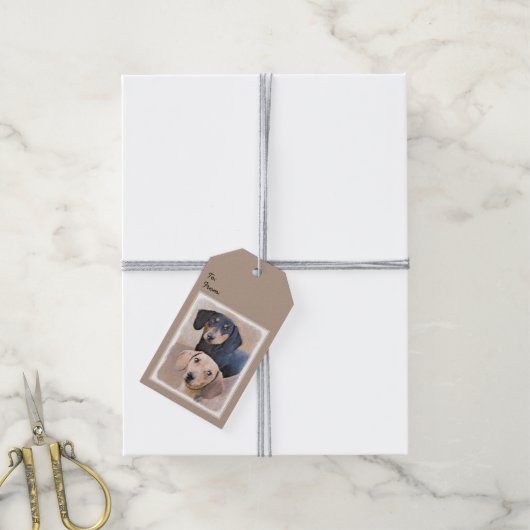 Dackel (glatt) Gemälde - Originale Hundekunst Geschenkanhänger (Mit Garn)