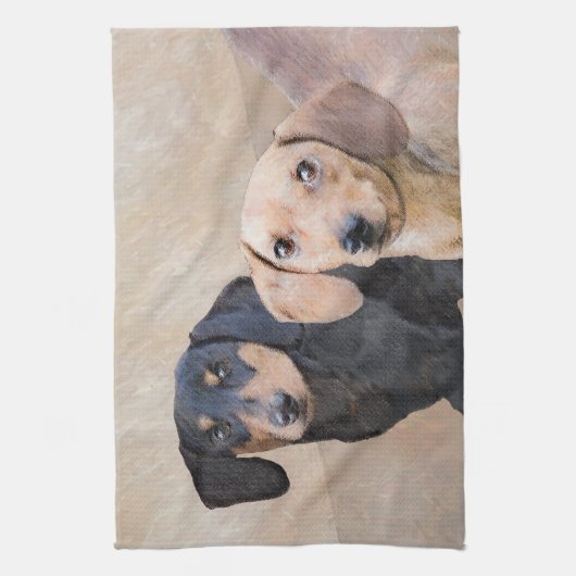Dackel (glatt) Gemälde - Originale Hundekunst Geschirrtuch (Vertikal)