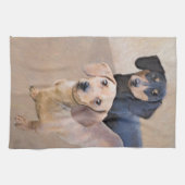 Dackel (glatt) Gemälde - Originale Hundekunst Geschirrtuch (Horizontal)