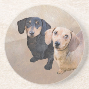 Dackel (glatt) Gemälde - Originale Hundekunst Getränkeuntersetzer