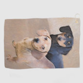 Dackel (glatt) Gemälde - Originale Hundekunst Golfhandtuch (Horizontal)