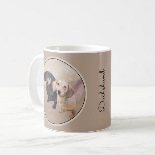 Dackel (glatt) Gemälde - Originale Hundekunst Kaffeetasse (Vorderseite Links)