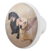 Dackel (glatt) Gemälde - Originale Hundekunst Keramikknauf (Rechts)