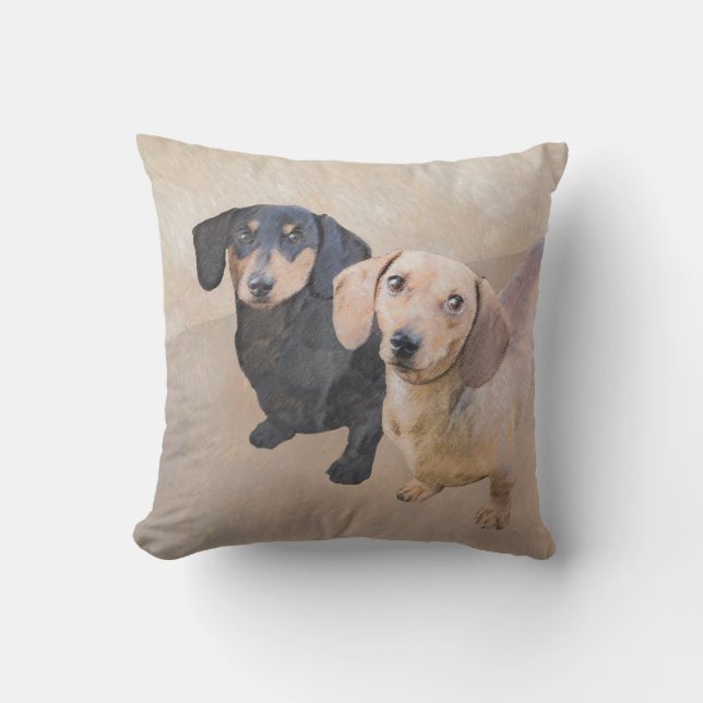 Dackel (glatt) Gemälde - Originale Hundekunst Kissen (Vorderseite)