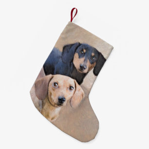 Dackel (glatt) Gemälde - Originale Hundekunst Kleiner Weihnachtsstrumpf