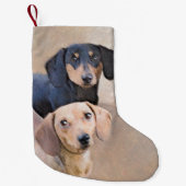 Dackel (glatt) Gemälde - Originale Hundekunst Kleiner Weihnachtsstrumpf (Vorderseite)