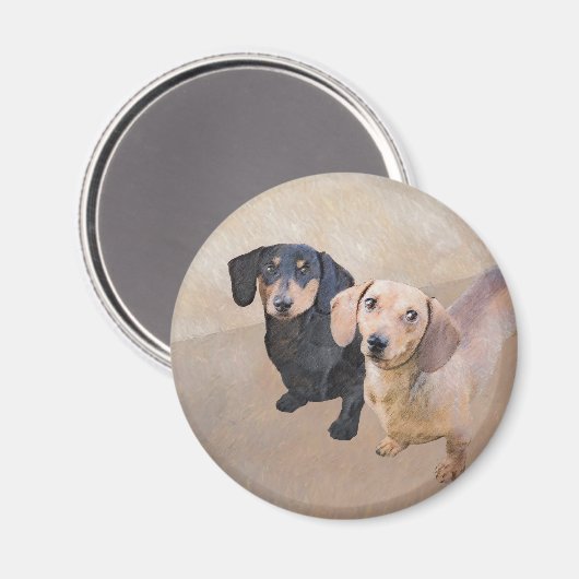 Dackel (glatt) Gemälde - Originale Hundekunst Magnet (Vorderseite/Rückseite)