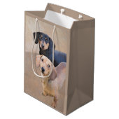 Dackel (glatt) Gemälde - Originale Hundekunst Mittlere Geschenktüte (Rückseite Schrägansicht)