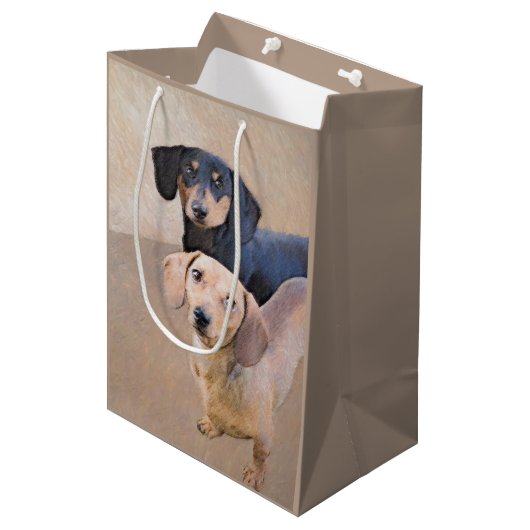 Dackel (glatt) Gemälde - Originale Hundekunst Mittlere Geschenktüte (Vorderseite Schrägansicht)