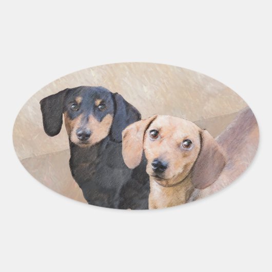 Dackel (glatt) Gemälde - Originale Hundekunst Ovaler Aufkleber (Vorderseite)