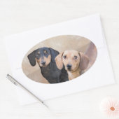 Dackel (glatt) Gemälde - Originale Hundekunst Ovaler Aufkleber (Umschlag)