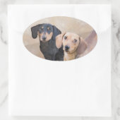 Dackel (glatt) Gemälde - Originale Hundekunst Ovaler Aufkleber (Tasche)