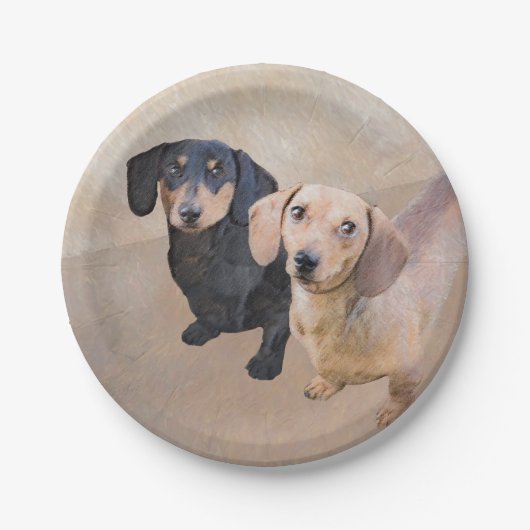 Dackel (glatt) Gemälde - Originale Hundekunst Pappteller (Vorderseite)