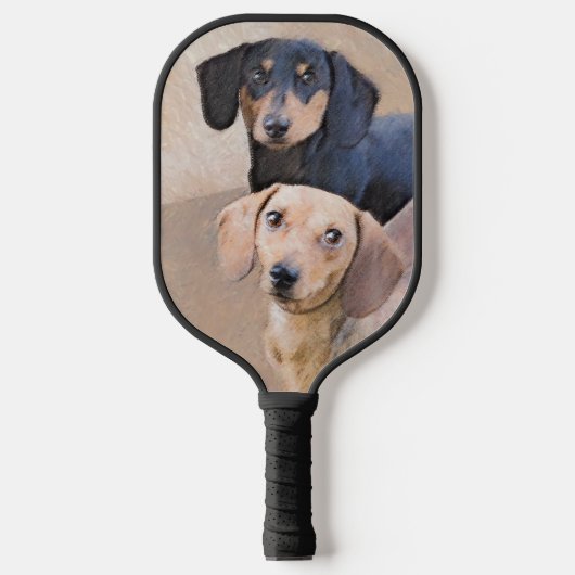 Dackel (glatt) Gemälde - Originale Hundekunst Pickleball Schläger (Vorderseite)