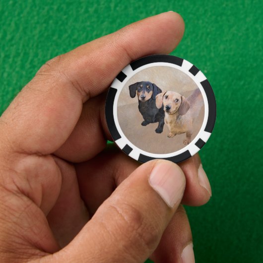 Dackel (glatt) Gemälde - Originale Hundekunst Pokerchips (Hand)