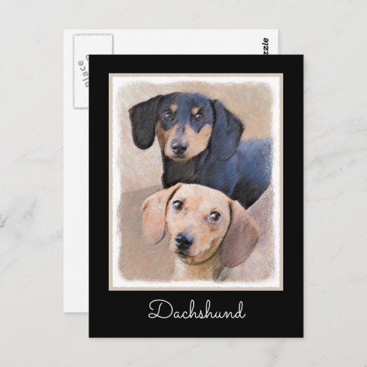 Dackel (glatt) Gemälde - Originale Hundekunst Postkarte (Vorne/Hinten)