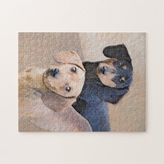 Dackel (glatt) Gemälde - Originale Hundekunst Puzzle (Horizontal)