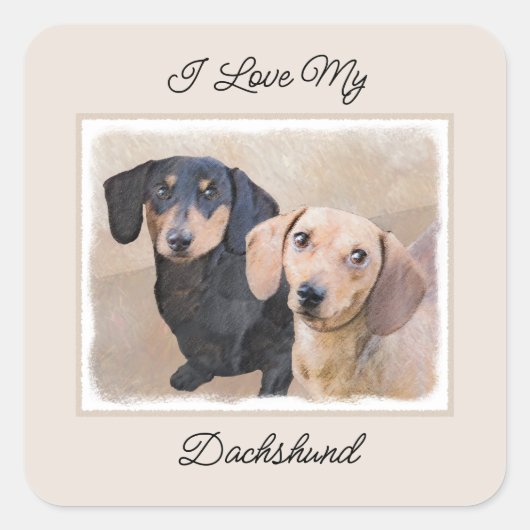 Dackel (glatt) Gemälde - Originale Hundekunst Quadratischer Aufkleber (Vorderseite)