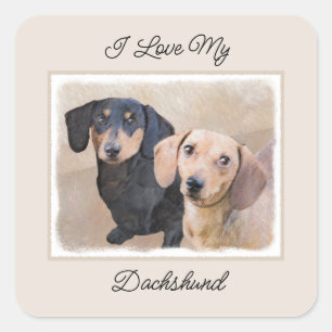 Dackel (glatt) Gemälde - Originale Hundekunst Quadratischer Aufkleber