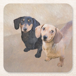 Dackel (glatt) Gemälde - Originale Hundekunst Rechteckiger Pappuntersetzer