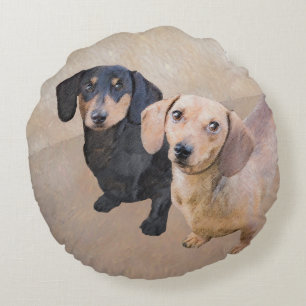 Dackel (glatt) Gemälde - Originale Hundekunst Rundes Kissen