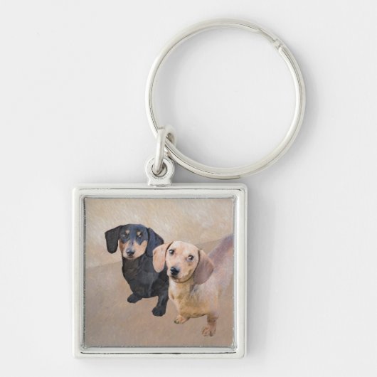 Dackel (glatt) Gemälde - Originale Hundekunst Schlüsselanhänger (Vorne)