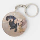 Dackel (glatt) Gemälde - Originale Hundekunst Schlüsselanhänger (Rückseite)