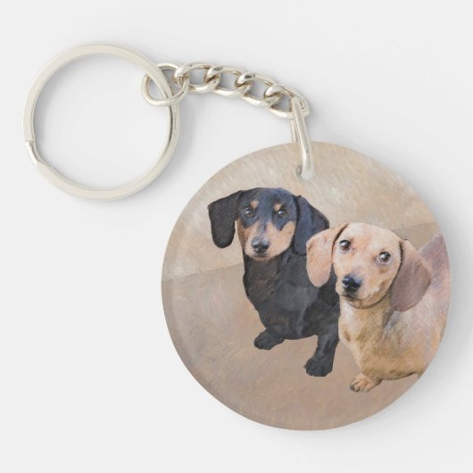 Dackel (glatt) Gemälde - Originale Hundekunst Schlüsselanhänger (Vorderseite)