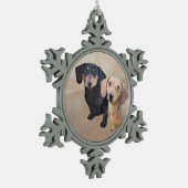 Dackel (glatt) Gemälde - Originale Hundekunst Schneeflocken Zinn-Ornament (Links)