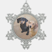 Dackel (glatt) Gemälde - Originale Hundekunst Schneeflocken Zinn-Ornament (Vorderseite)