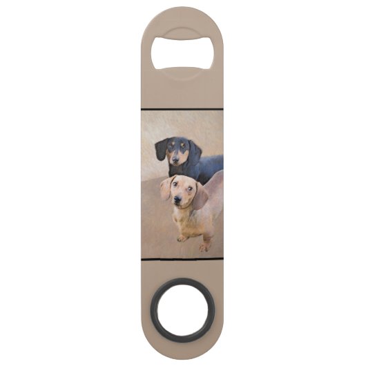 Dackel (glatt) Gemälde - Originale Hundekunst Speed Flaschenöffner (Rückseite)