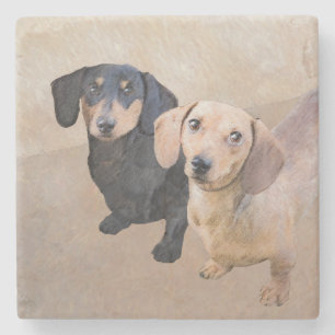 Dackel (glatt) Gemälde - Originale Hundekunst Steinuntersetzer