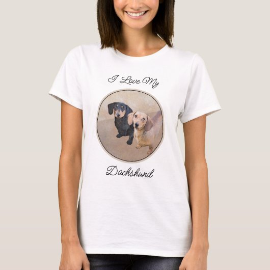 Dackel (glatt) Gemälde - Originale Hundekunst T-Shirt (Vorderseite)