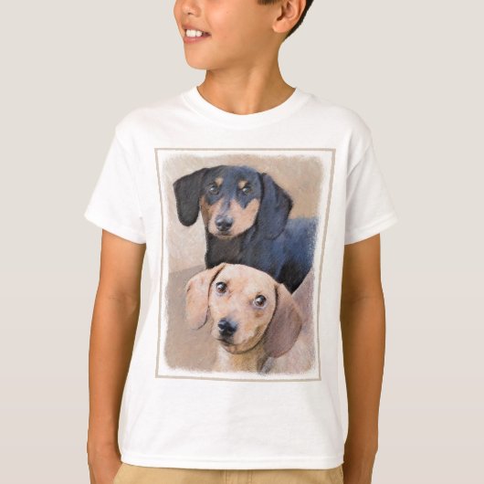 Dackel (glatt) Gemälde - Originale Hundekunst T-Shirt (Vorderseite)