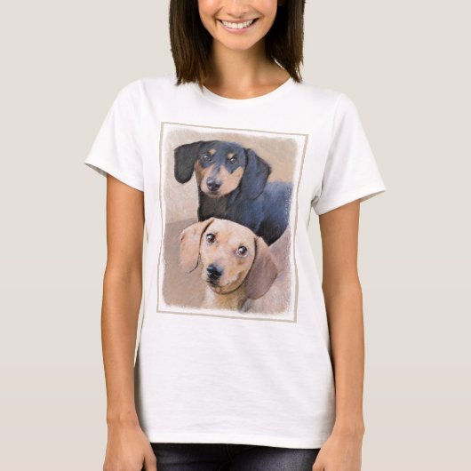 Dackel (glatt) Gemälde - Originale Hundekunst T-Shirt (Vorderseite)