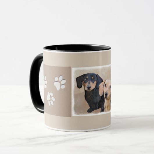 Dackel (glatt) Gemälde - Originale Hundekunst Tasse (Vorderseite Links)