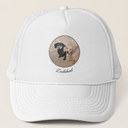 Dackel (glatt) Gemälde - Originale Hundekunst Truckerkappe (Vorderseite)