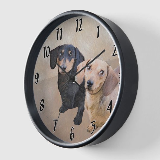 Dackel (glatt) Gemälde - Originale Hundekunst Uhr (Winkel)