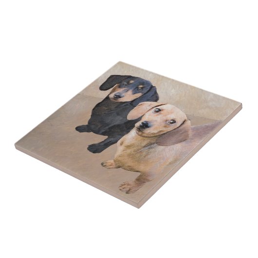 Dackel (glatte) Malerei - Original Hundekunst Fliese (Seite)