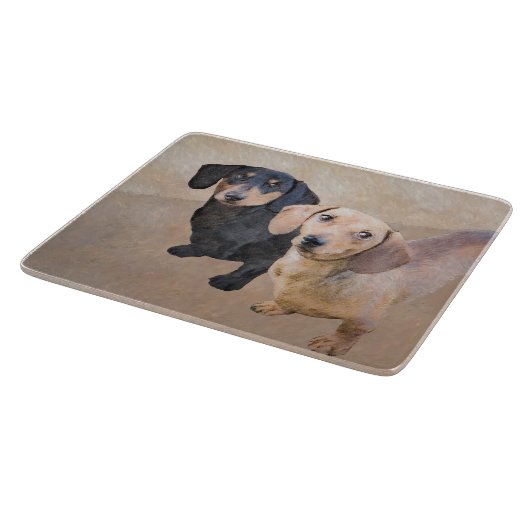Dackel (glatte) Malerei - Original Hundekunst Schneidebrett (Ecke)