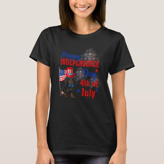 Dackel glücklich Unabhängigkeitstag 4. Juli Ameri T-Shirt (Vorderseite)